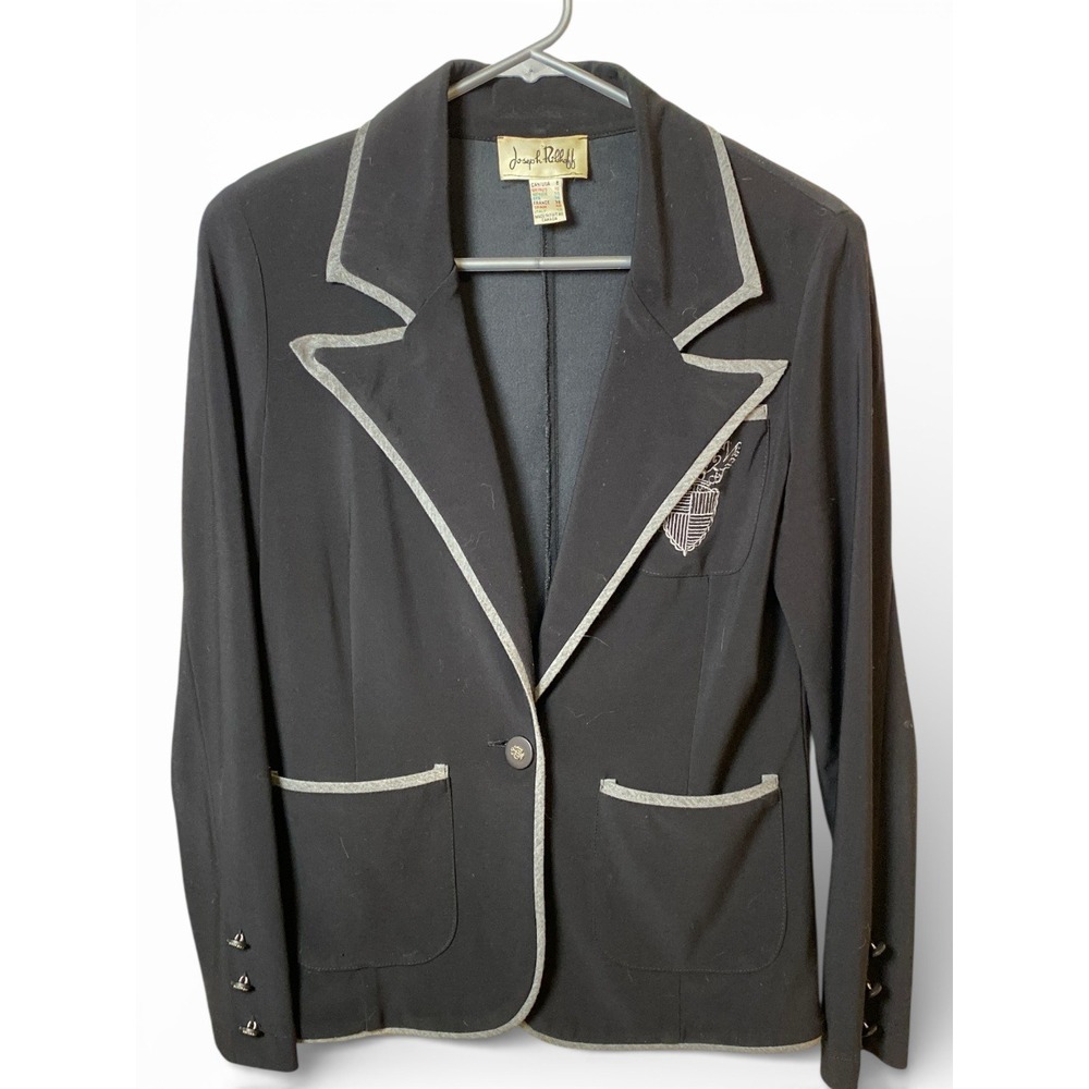 Joseph Ribkoff Black Blazer Crest Trimmed Pockets Button Front Women's Size 8